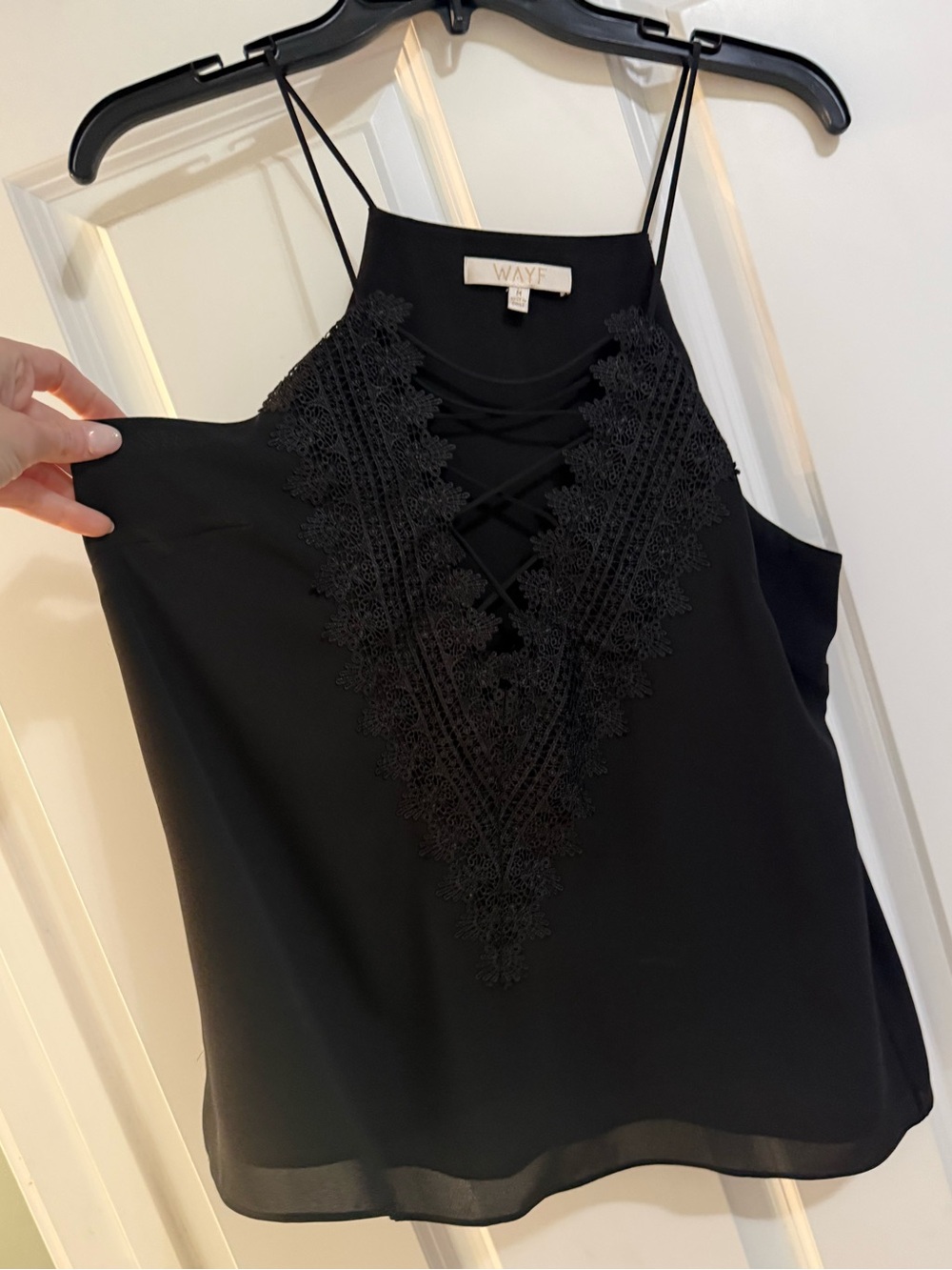 Wayf Black Lace-Trim V-Neck Cami Tank size medium